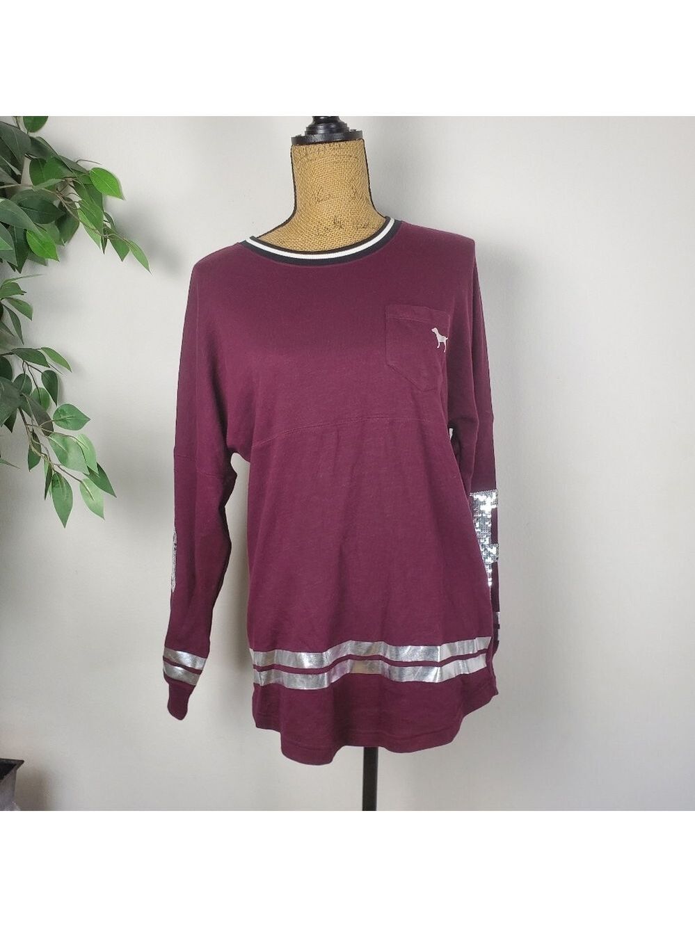 Victoria's Secret PINK Maroon Bling Sweatshirt Limited Edition Extra Small